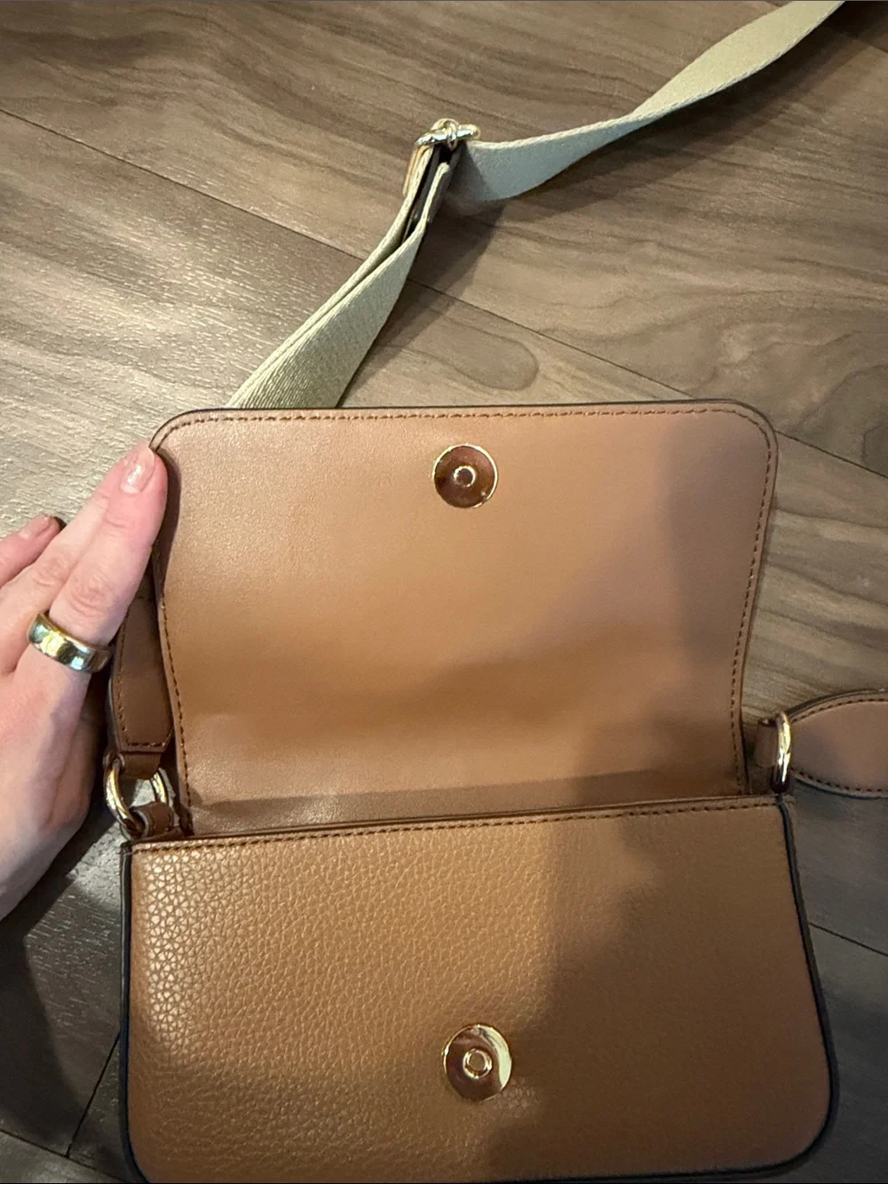 Michael Kors Brown Leather Crossbody with Cream Strap